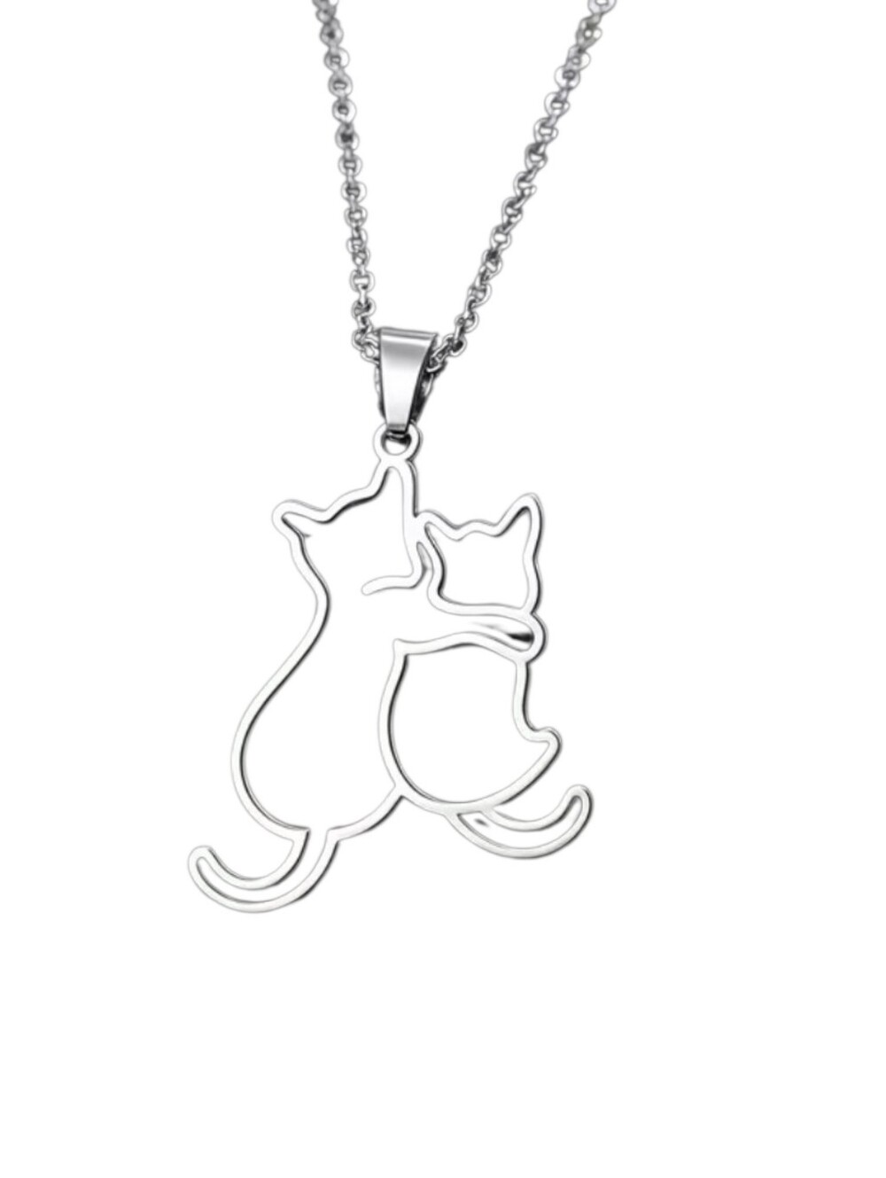 New Stainless Steel Pendant Necklace Cat Couple